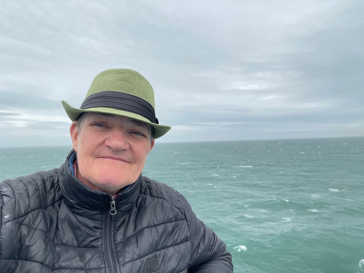 At Sea Al on the ferry with sea in th ebackground