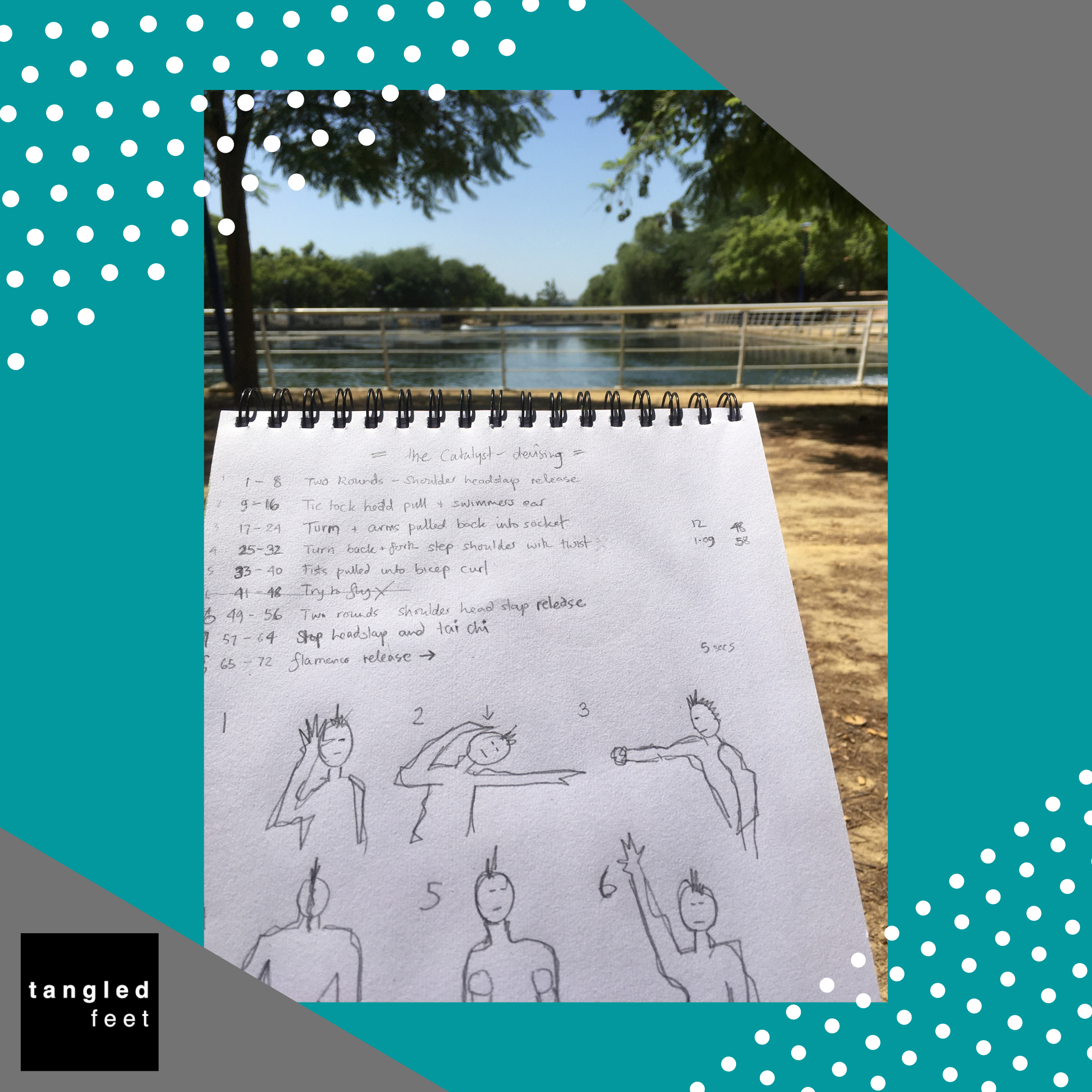 Als notes, story boarding movement overlooking a lake in Seville.